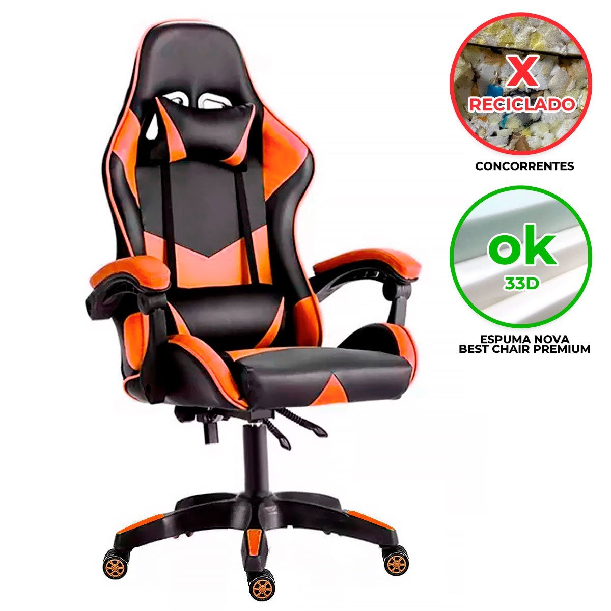 Cadeira Gamer Ergonômica Top Para Escritório Laranja - 2