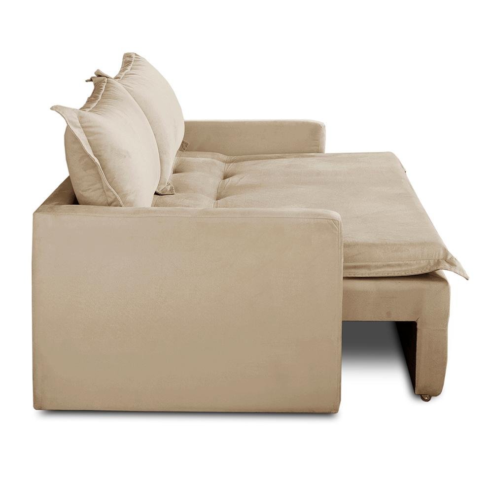 Sofá sem Caixa Retrátil e Reclinável 1,85m com Molas Luzia Suede Bege Madelina Decor - 8