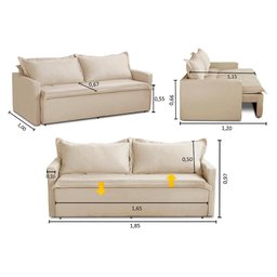 Sofá sem Caixa Retrátil e Reclinável 1,85m com Molas Luzia Suede Bege Madelina Decor - 3