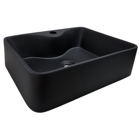 Cuba para Banheiro Manplex E1507 Retangular com Mesa 48x37cm Preta Fosca com Válvula Oculta