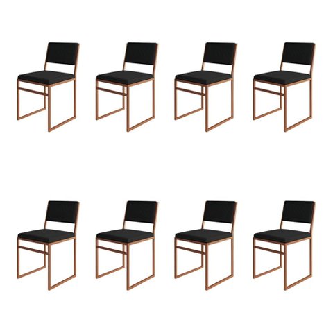 Kit 8 Cadeiras Industrial Isa Veludo Preto Base Cobre para Mesa Sala Cozinha - Cobre/preto