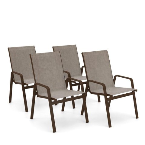 Kit 4 Cadeira Riviera Piscina Alumínio Marrom Tela Mocca