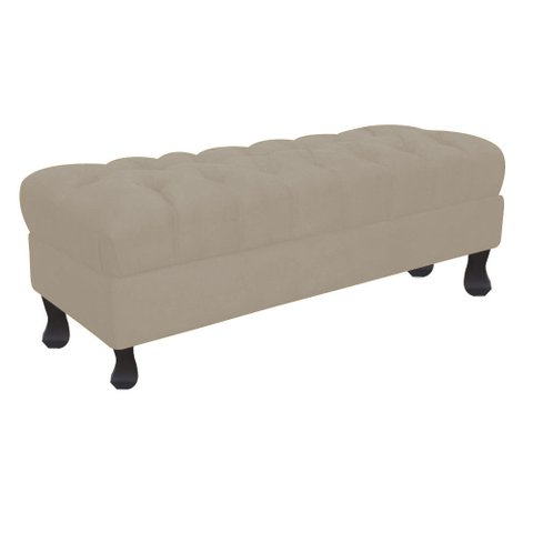 Recamier Luis Xv Capitonê Retrô 180cm Suede Bege Pés Madeira Ms Decor