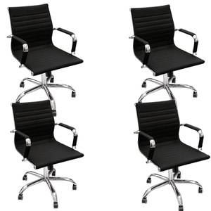 Kit 4 Cadeiras Escritório Diretor Esteirinha Rodízio Relax Corino 3301 Preto