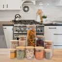 Ver imagem 6 de Kit com 10 Potes de Vidro Tampa de Bambu Hermético Redondo Mantimento - Oikos
