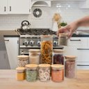 Ver imagem 7 de Kit com 10 Potes de Vidro Tampa de Bambu Hermético Redondo Mantimento - Oikos