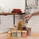 Ver imagem 5 de Kit com 10 Potes de Vidro Tampa de Bambu Hermético Redondo Mantimento - Oikos