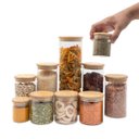 Ver imagem 2 de Kit com 10 Potes de Vidro Tampa de Bambu Hermético Redondo Mantimento - Oikos