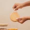 Ver mais imagens de Kit com 10 Potes de Vidro Tampa de Bambu Hermético Redondo Mantimento - Oikos