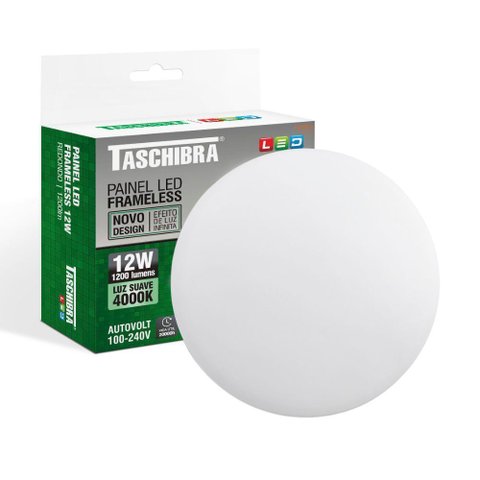 Painel de Led Frameless Redondo Embutir-sobrepor 12w Bivolt Taschibra 4000k Luz Neutra