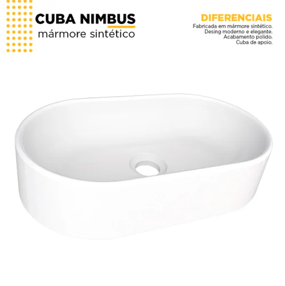 Cuba Apoio Banheiro Mármore Sintético Nimbus Bancada Branco - 3