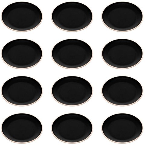Jogo 12 Pratos Rasos Pretos Melamina 21,5cm Restaurante Bar Sushi Entradas Class Wolff