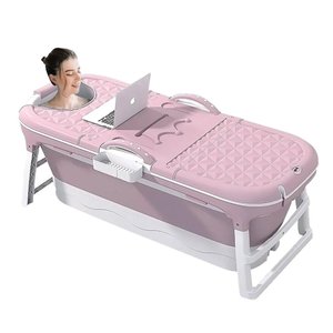 Banheira Ofurô Dobrável Portátil 200 Litros Adulto 117 cm com Suporte Rosa VG+