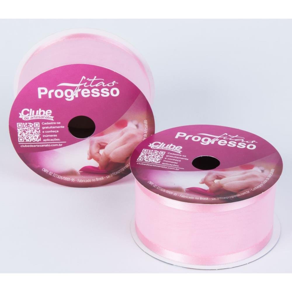 Fita Voal com Cetim 38MM 10M. Rosa Claro - 2