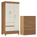 Ver imagem 1 de Kit Guarda Roupa Solteiro 3 Portas Wind Cômoda Astral Amêndola Touch Off White