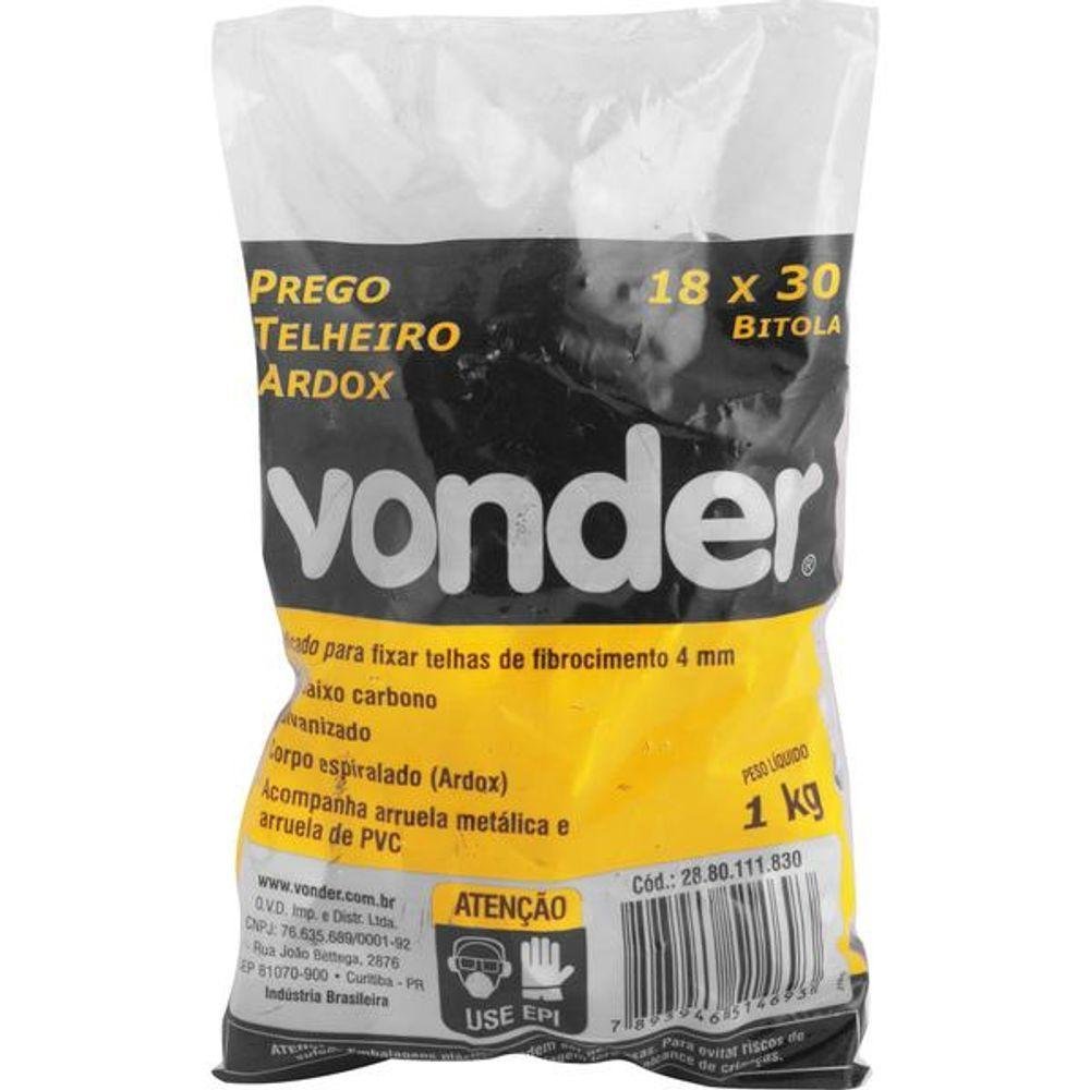 Prego Telheiro 18x30 Ardox Galvanizado com 1,0 Kg- Vonder - 2