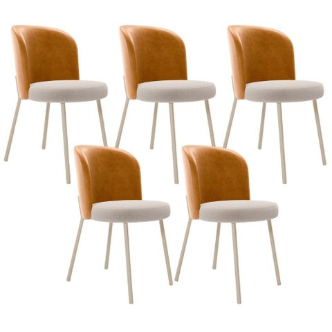 Kit 5 Cadeiras Sala de Jantar Estofada Gavi Arena L02 Couríssimo Whisky Bouclê Creme - Lyam Decor