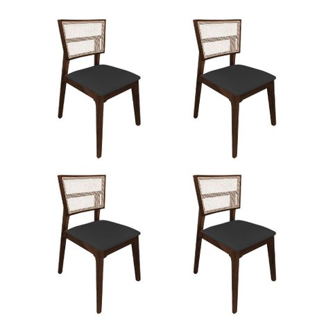 Kit 4 Cadeiras de Jantar Madeira Maciça Mel Manuela Assento Facto Preto Tela Premium