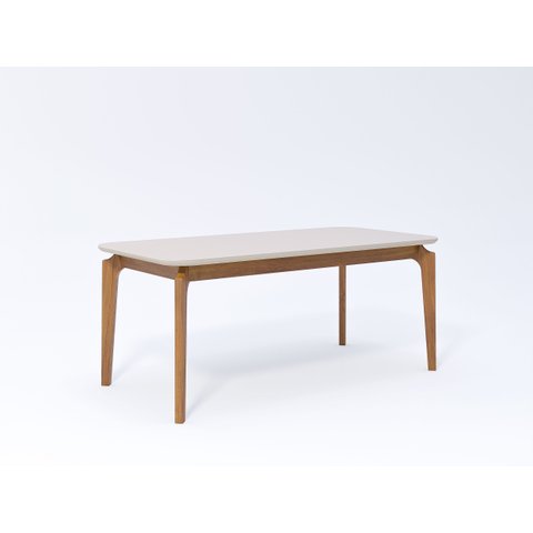 Mesa de Jantar Ficus 1,80x0,90m em Vidro Off White e Madeira Tauari MDF