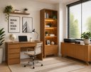 Ver imagem 1 de Conjunto Escritório 3 Peças com Cristaleira LED e Escrivaninha MDF Naturalle Yescasa