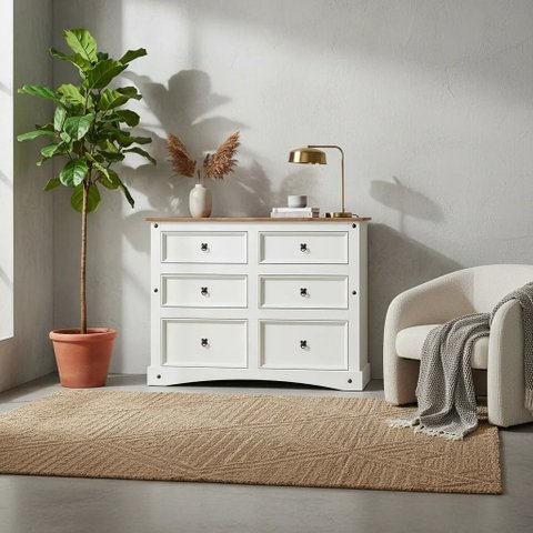 Cômoda Branco 6 Gavetas Madeira Maciça Branco