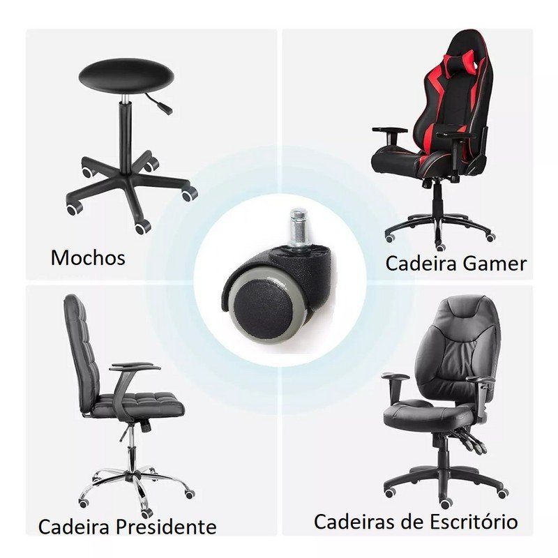 Kit com 5 Rodinhas para Cadeiras de Escritório Revestidas em Pu - 2