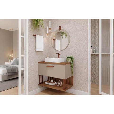 Conjunto Banheiro c/Espelho Duna/Lua 80cm Cappuccino MGM