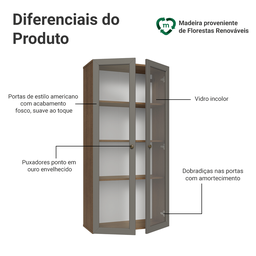 Cristaleira Suspensa 70 Cm 2 Portas de Vidro Vik Madesa - 7