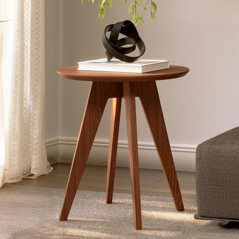 Mesa de Canto Redonda 60 cm X 65 cm Retrô Sala e Quarto 100% MDF Dalla Costa Cor:Pinhão