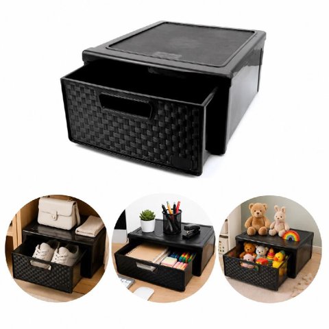 Caixa Gaveteiro Rattan Organizador Modular Empilhavel Multiuso com Gaveta para Sapateira Closet e Gu
