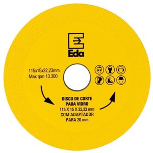 Disco de Corte para Vidro com Adaptador - Med. 115 X 15 X 22,23 Mm - Eda