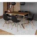 Ver imagem 1 de Mesa Jantar Industrial Retangular 137X90Cm Amêndoa Base V Dourada C/6 Cadeiras Madeir Cor: Amendoa