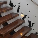 Ver imagem 1 de Adesivo Gato e Borboleta Escada Degraus Decoração Pet:preto