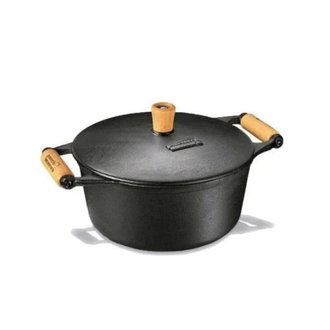 Caçarola Ferro Fundido Alça de Madeira C/ Tampa Ferro 4,5 Lt Fumil
