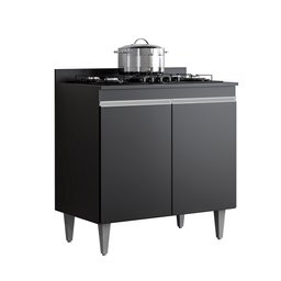 Balcão Cozinha Preto 80cm 2 Portas - Belliv Decor - 2