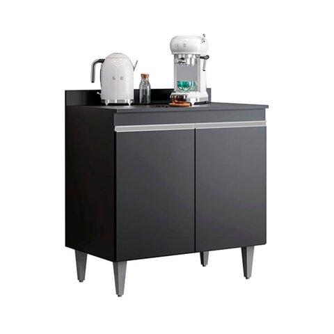 Balcão Cozinha Preto 80cm 2 Portas - Belliv Decor