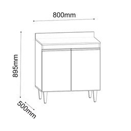 Balcão Cozinha Preto 80cm 2 Portas - Belliv Decor - 3