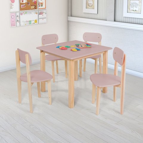 Mesa Cadeiras Infantil 7 Cores Mdf Pinus para Quarto Jogos:rosa