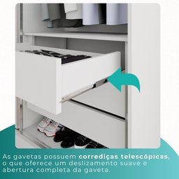 Guarda-roupa Solteiro 4 Portas 3 Gavetas Espanha - Mais Móveis Neve - 8