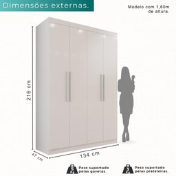 Guarda-roupa Solteiro 4 Portas 3 Gavetas Espanha - Mais Móveis Neve - 3