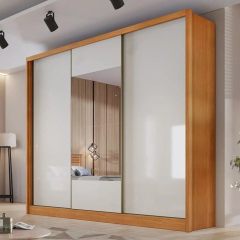 Guarda Roupa Casal em MDF com Espelho 3 Portas 6 Gavetas Montreal Marrom/Cumaru Fendi