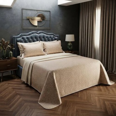 Cobreleito Casal King Duplaface 03 Pçs Animale 2,60 x 2,80 - Bege