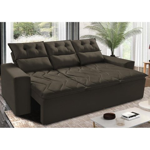 Sofá 3 Lugares Retrátil e Reclinável 2.00m Cama Inbox Smal com Bordado Pantográfico Suede Café