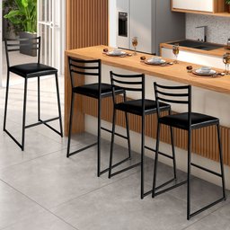 Conjunto de 4 Banquetas Alta Lisboa de Aço de Carbono - 1