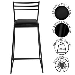 Conjunto de 4 Banquetas Alta Lisboa de Aço de Carbono - 3