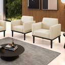 Ver imagem 2 de Kit 2 Poltronas Base de Madeira Fixa Preto Marisa Linho Bege A19 D03 - D’Rossi