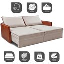 Ver imagem 4 de Sofá sem Caixa Retrátil Baú 1,95m Cama Inbox Grace Tecido Linho e Courino Bege Claro