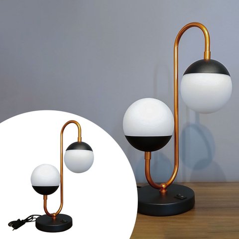 Abajur de Mesa Jennifer Moderno Cobre com Interruptor e Globos de Vidro 10cm Decoração Casa e Sala
