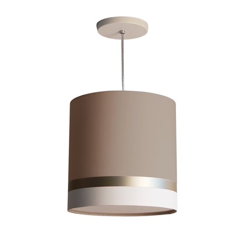 Lustre Pendente Cáqui Faixas Bronze Cúpula 25x25 Tom Luz