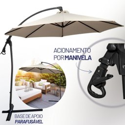 Ombrelone Lateral Importway 3 Metros P/ Casa Praia, Hotel e Piscina em Aluminio + Base em Cruz de Ap - 3